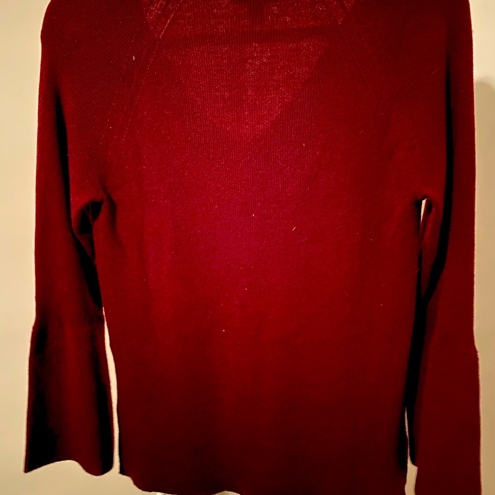 J . Crew Peplum Bell Sleeve V-Neck Wool Blend Sweater - Sz S - Cabernet Red - Picture 5 of 8